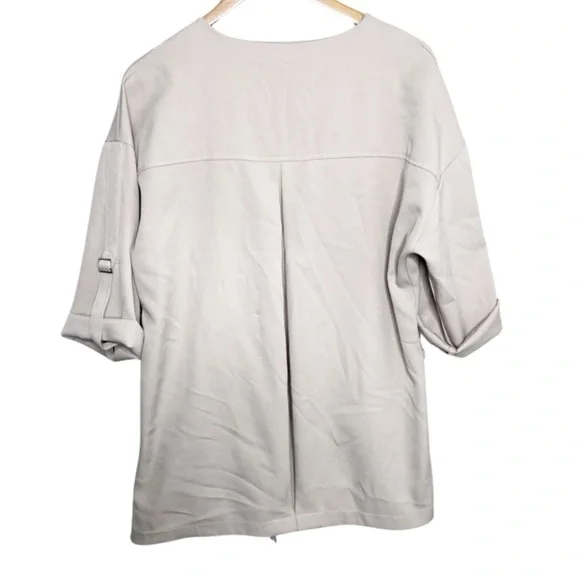 Womens Asymmetrical Zip Jacket Draped Collar Rolled Sleeve Beige Size MM - Picture 12 of 16